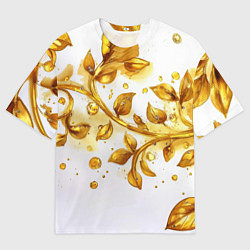Мужская футболка оверсайз Золотые листья на белом