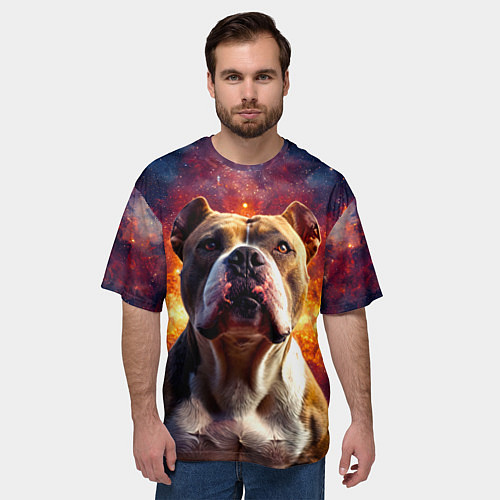 Мужская футболка оверсайз Американский булль в космосе / 3D-принт – фото 3