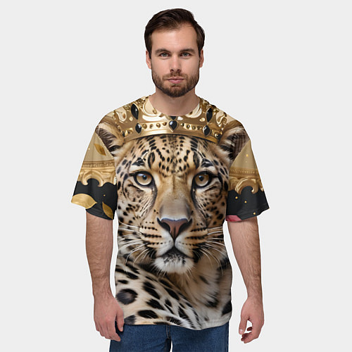 Мужская футболка оверсайз Королевский леопард / 3D-принт – фото 3