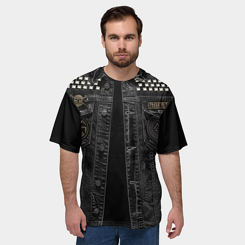 Мужская футболка оверсайз Джинсовка с славянским викингом и татуировками / 3D-принт – фото 3