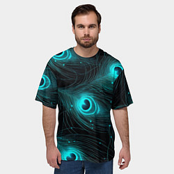 Футболка оверсайз мужская Светящиеся перья павлина паттерн, цвет: 3D-принт — фото 2