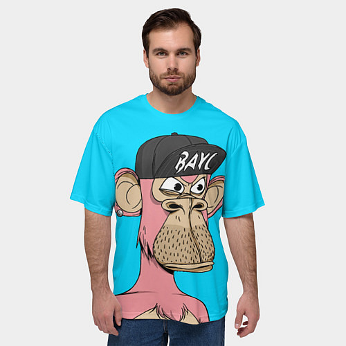Мужская футболка оверсайз NFT pink ape / 3D-принт – фото 3
