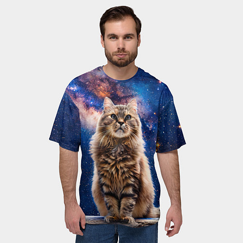 Мужская футболка оверсайз Сибирская кошка в космосе / 3D-принт – фото 3