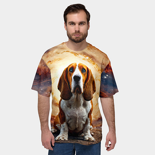 Мужская футболка оверсайз Бассет-хаунд в космосе / 3D-принт – фото 3