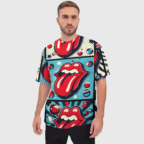 Мужская футболка оверсайз Rolling Stones logo - pop art / 3D-принт – фото 3
