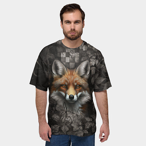 Мужская футболка оверсайз Внимательный лис / 3D-принт – фото 3