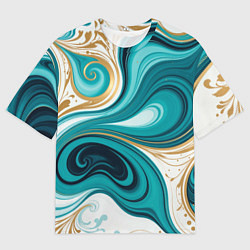 Футболка оверсайз мужская Бирюза и золото, цвет: 3D-принт