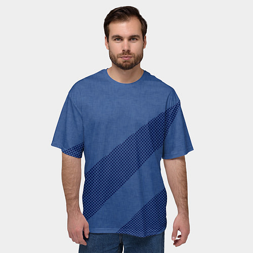 Мужская футболка оверсайз Синий текстурный с полосой / 3D-принт – фото 3