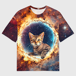 Футболка оверсайз мужская Сингапурская кошка в космосе, цвет: 3D-принт