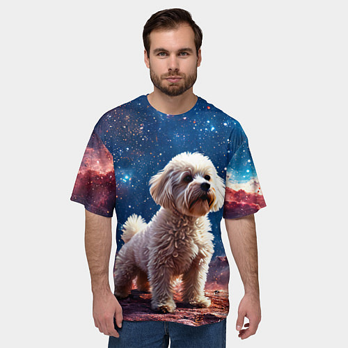 Мужская футболка оверсайз Бишон в космосе / 3D-принт – фото 3