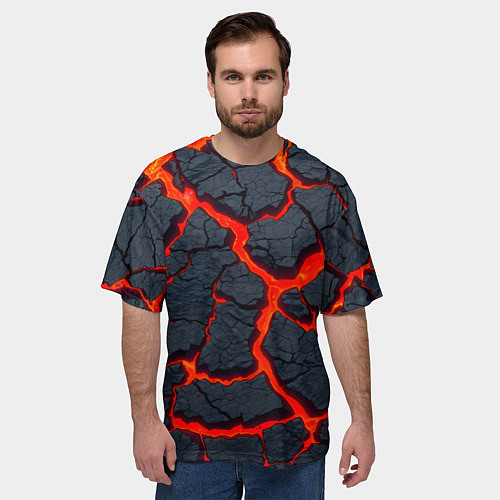 Мужская футболка оверсайз Текущая в породе лава / 3D-принт – фото 3