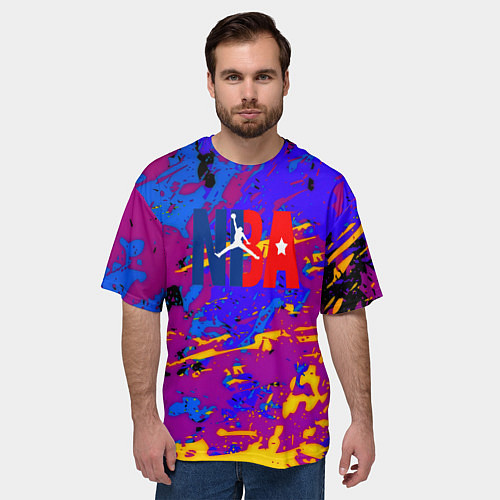 Мужская футболка оверсайз NBA краски неон / 3D-принт – фото 3