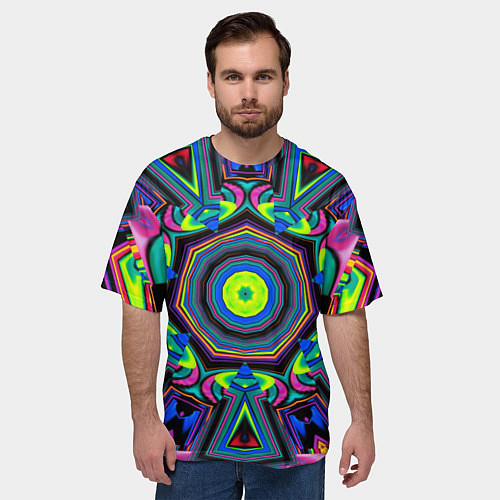 Мужская футболка оверсайз Оптический узор неоновые краски / 3D-принт – фото 3