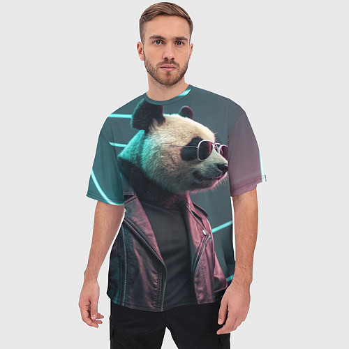 Мужская футболка оверсайз Cyberpunk panda / 3D-принт – фото 3