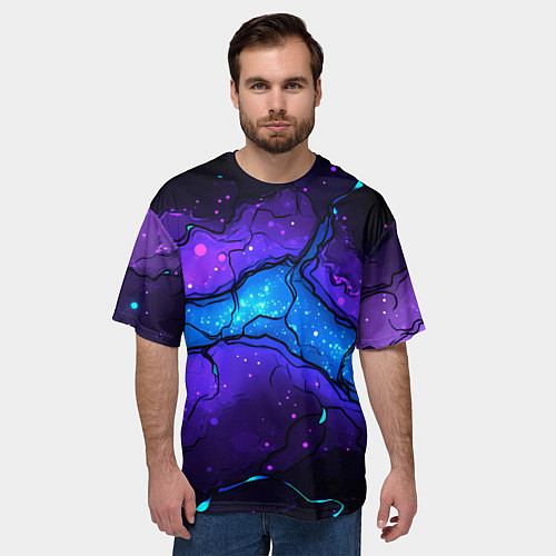 Мужская футболка оверсайз Синяя звездная полоса в плите текстура / 3D-принт – фото 3