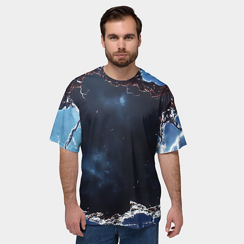 Мужская футболка оверсайз Объемная дыра в стене текстура / 3D-принт – фото 3