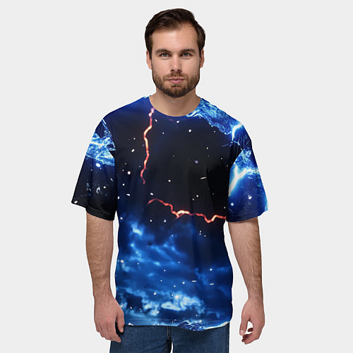 Мужская футболка оверсайз Звезды и молнии в разломе плит / 3D-принт – фото 3