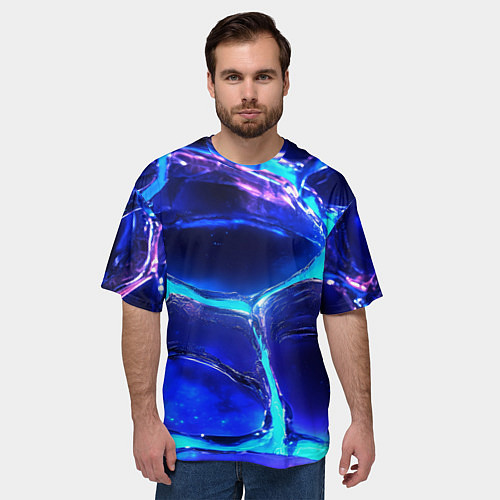Мужская футболка оверсайз Объемные плиты в неоновом свечение / 3D-принт – фото 3
