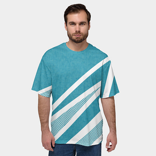 Мужская футболка оверсайз Бело-голубой абстракция с полосами / 3D-принт – фото 3