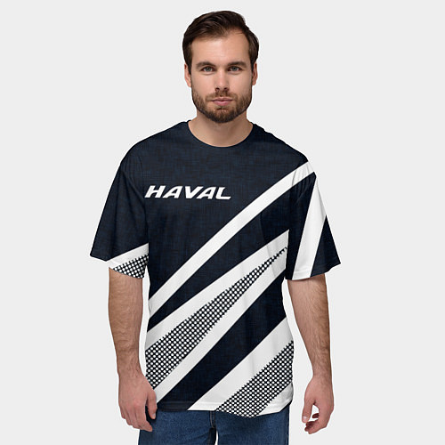 Мужская футболка оверсайз Haval тёмно-синий абстрактный / 3D-принт – фото 3
