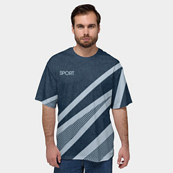 Футболка оверсайз мужская Sport синий текстурный с полосами, цвет: 3D-принт — фото 2