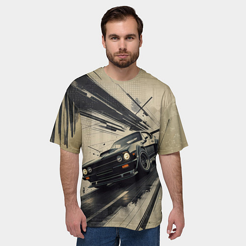 Мужская футболка оверсайз Автомобиль для уличной гонки / 3D-принт – фото 3