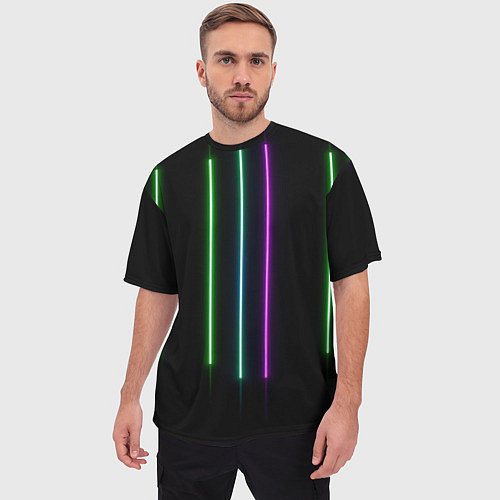 Мужская футболка оверсайз Neon stripes / 3D-принт – фото 3