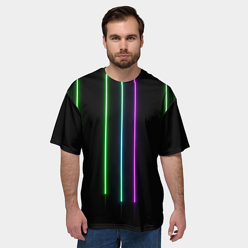 Мужская футболка оверсайз Neon stripes / 3D-принт – фото 3