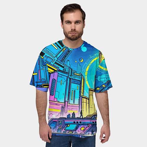 Мужская футболка оверсайз Космический город / 3D-принт – фото 3