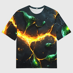 Мужская футболка оверсайз Разлом текстуры с зеленой слизью