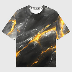 Футболка оверсайз мужская Серая текстура с золотым разломом, цвет: 3D-принт
