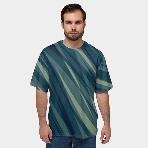 Мужская футболка оверсайз Зеленовато-синий полосы / 3D-принт – фото 3