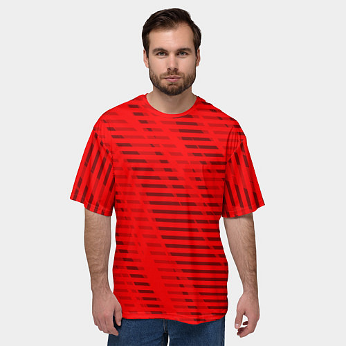 Мужская футболка оверсайз Красный полосатый / 3D-принт – фото 3