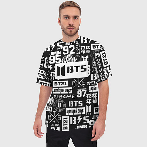 Мужская футболка оверсайз Bangtan Boys pattern black / 3D-принт – фото 3