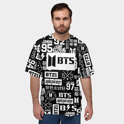 Мужская футболка оверсайз Bangtan Boys pattern black / 3D-принт – фото 3