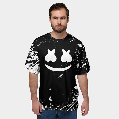 Мужская футболка оверсайз Marshmello брызги красок / 3D-принт – фото 3