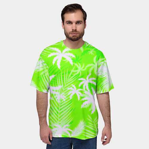 Мужская футболка оверсайз Кислотные тропики / 3D-принт – фото 3