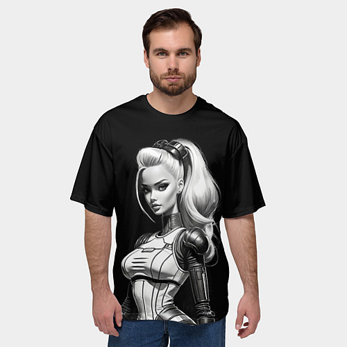 Мужская футболка оверсайз Барби - киберпанк нейроарт / 3D-принт – фото 3