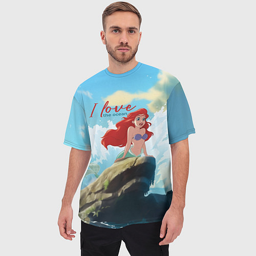Мужская футболка оверсайз Ariel I love the ocean - русалка - beautiful big p / 3D-принт – фото 3