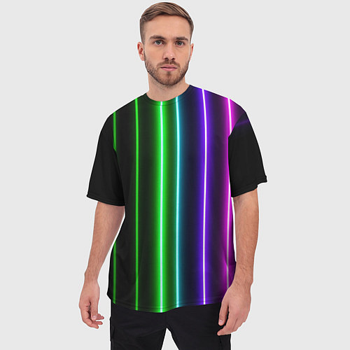 Мужская футболка оверсайз Neon lines / 3D-принт – фото 3