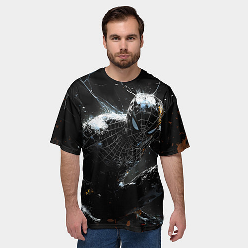 Мужская футболка оверсайз Человек-паук в черном костюме / 3D-принт – фото 3
