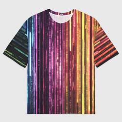 Мужская футболка оверсайз Неоновый и переливающийся киберпанк узор