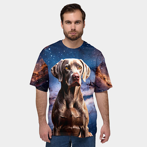 Мужская футболка оверсайз Веймаранер в космосе / 3D-принт – фото 3