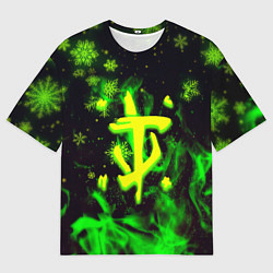 Футболка оверсайз мужская Doom кислотный снег в огне лого, цвет: 3D-принт