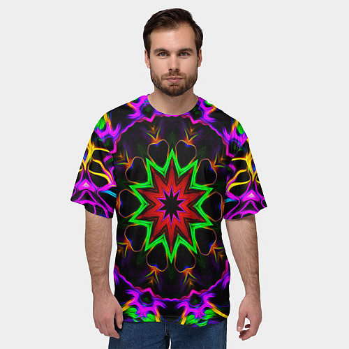 Мужская футболка оверсайз Неоновая геометрия узоры / 3D-принт – фото 3