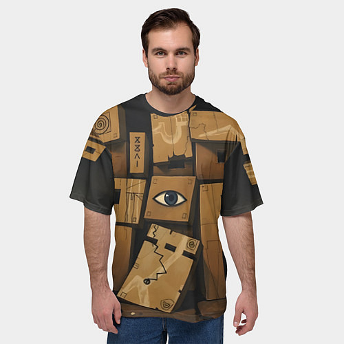 Мужская футболка оверсайз Коробки и глаз / 3D-принт – фото 3