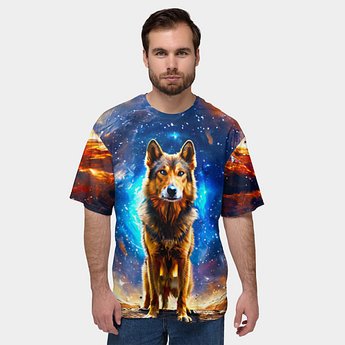 Мужская футболка оверсайз Волкодав в космосе / 3D-принт – фото 3