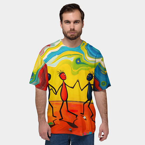 Мужская футболка оверсайз Дружба человечков / 3D-принт – фото 3