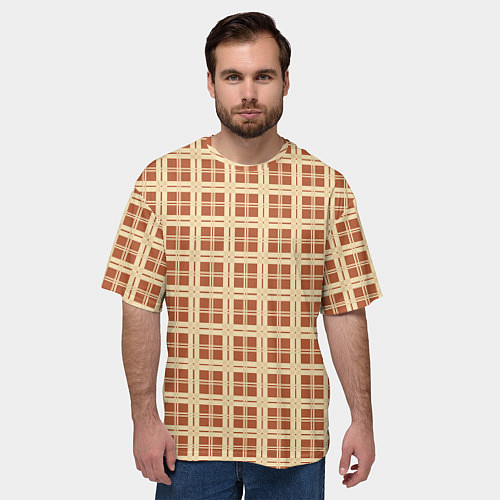 Мужская футболка оверсайз Светлый коричневый простая клетка / 3D-принт – фото 3