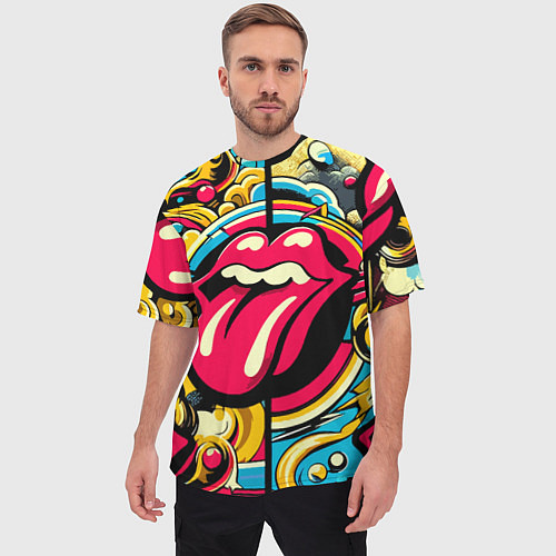 Мужская футболка оверсайз Rolling Stones logo - pop art pattern / 3D-принт – фото 3